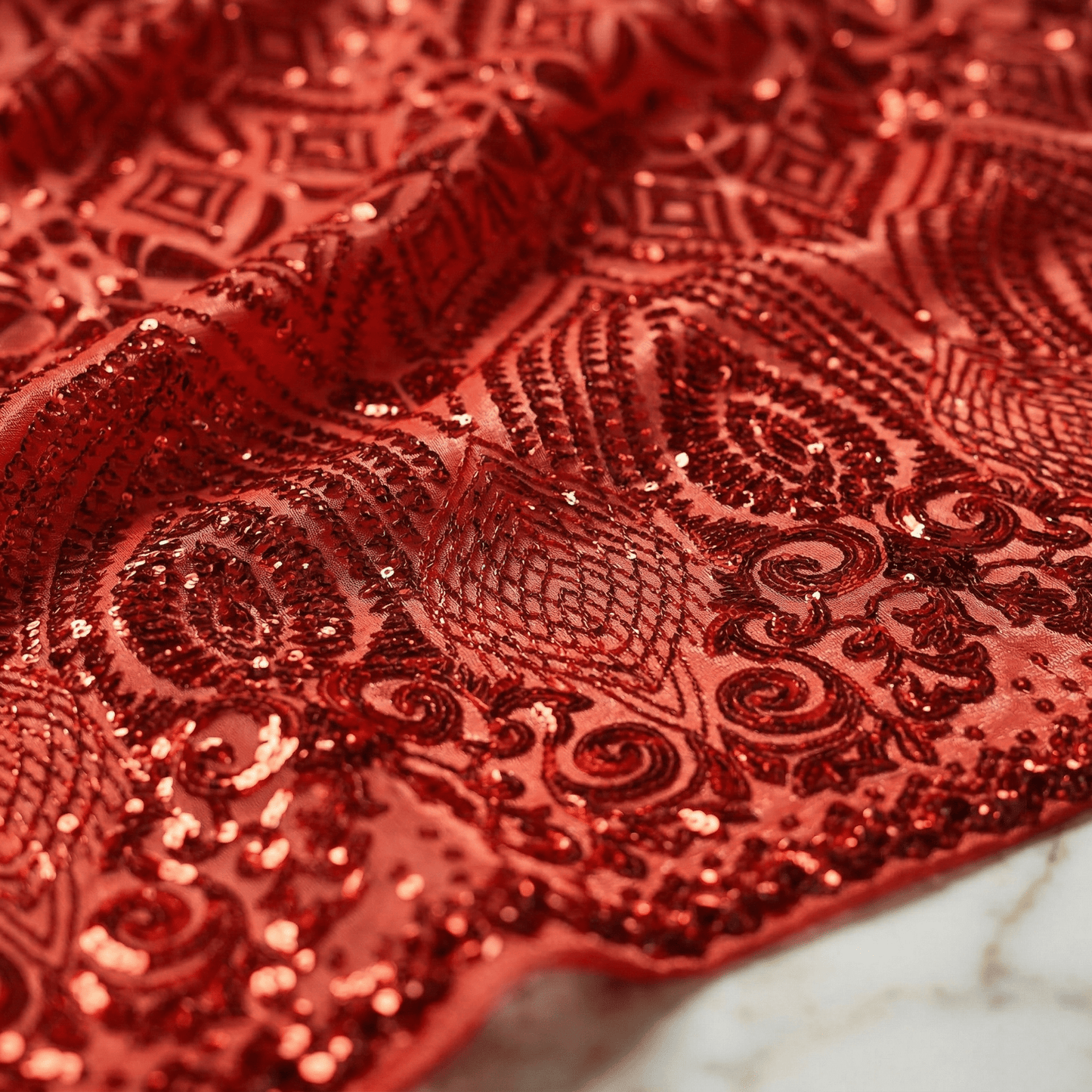 Geometric Diamond Sequin Stretch Mesh Fabric by the Yard 54” Wide – Iridescent 4 Way Stretch Sequin Fabric for Prom Dresses, Gowns & Costumes