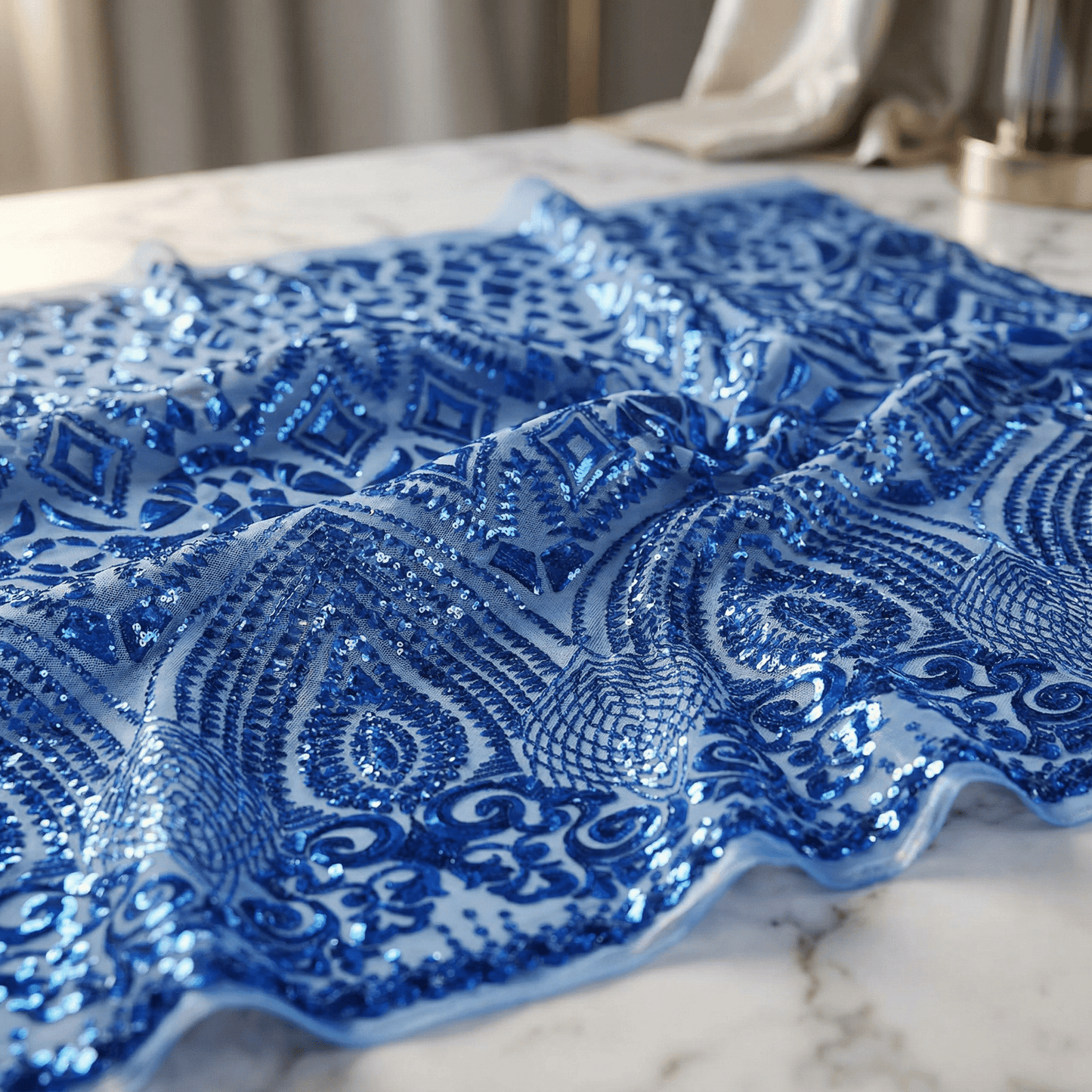 Geometric Diamond Sequin Stretch Mesh Fabric by the Yard 54” Wide – Iridescent 4 Way Stretch Sequin Fabric for Prom Dresses, Gowns & Costumes