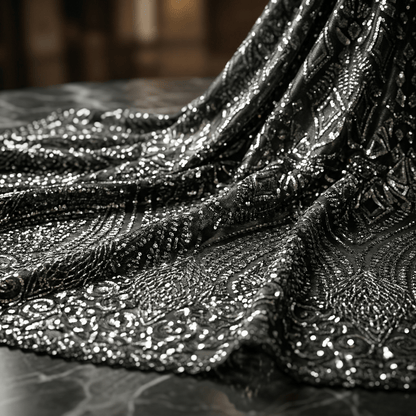 Geometric Diamond Sequin Stretch Mesh Fabric by the Yard 54” Wide – Iridescent 4 Way Stretch Sequin Fabric for Prom Dresses, Gowns & Costumes