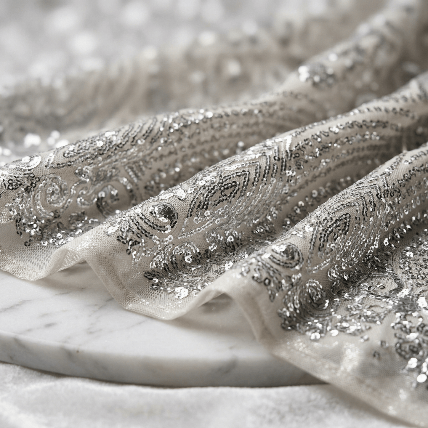 Geometric Diamond Sequin Stretch Mesh Fabric by the Yard 54” Wide – Iridescent 4 Way Stretch Sequin Fabric for Prom Dresses, Gowns & Costumes