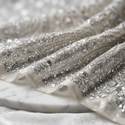 Geometric Diamond Sequin Stretch Mesh Fabric by the Yard 54” Wide – Iridescent 4 Way Stretch Sequin Fabric for Prom Dresses, Gowns & Costumes