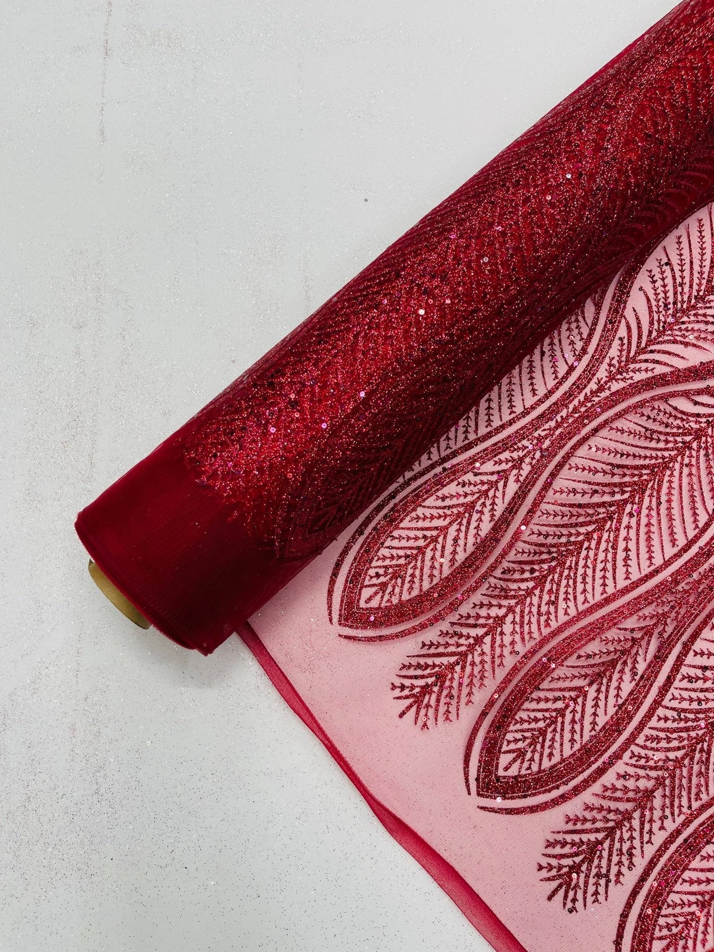 Glitter Feather Design 54" Wide| New Creations Fabric & Foam Inc.