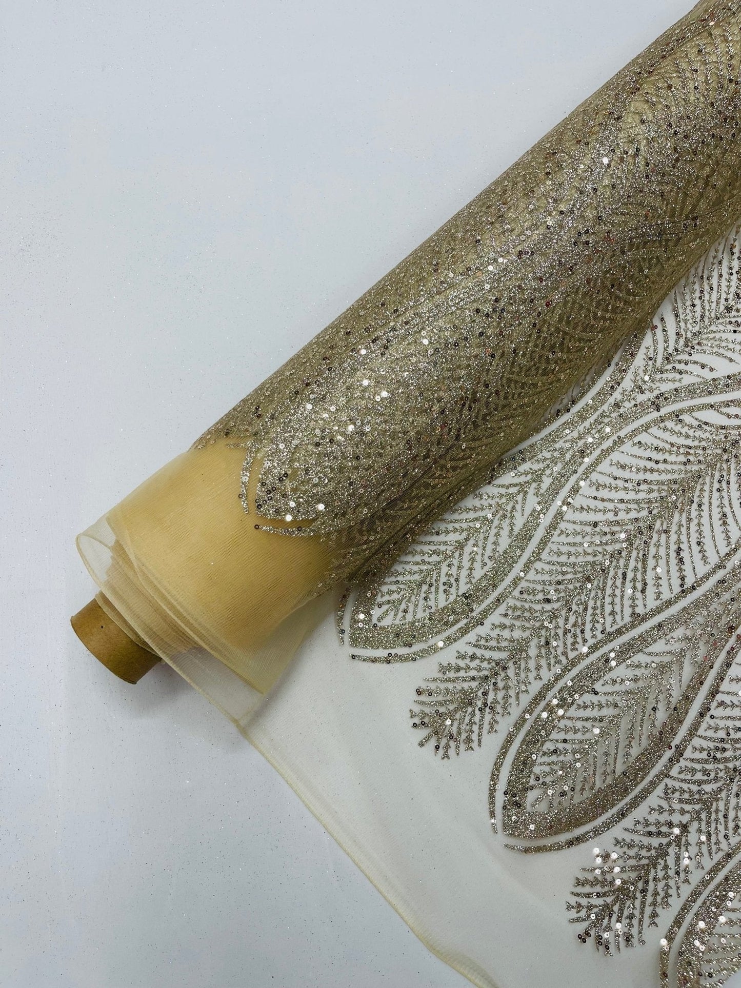 Glitter Feather Design 54" Wide| New Creations Fabric & Foam Inc.