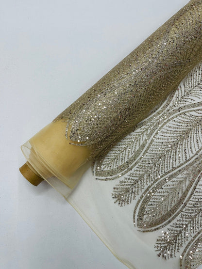 Glitter Feather Design 54" Wide| New Creations Fabric & Foam Inc.