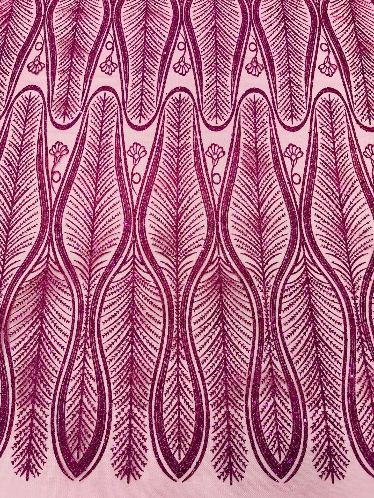 Glitter Feather Design 54" Wide| New Creations Fabric & Foam Inc.