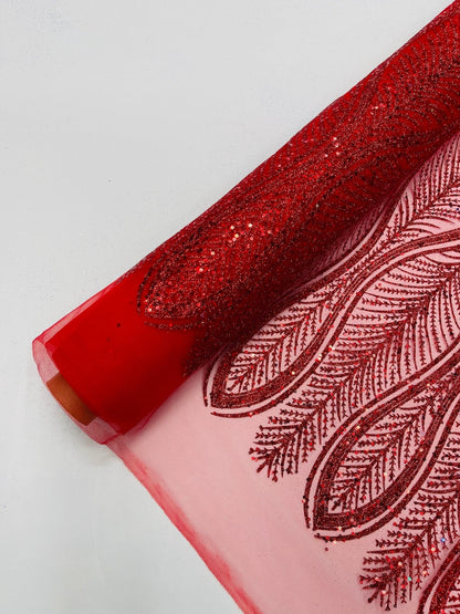 Glitter Feather Design 54" Wide| New Creations Fabric & Foam Inc.