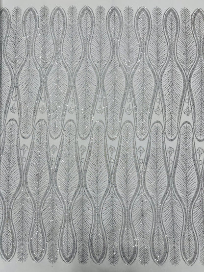 Glitter Feather Design 54" Wide| New Creations Fabric & Foam Inc.