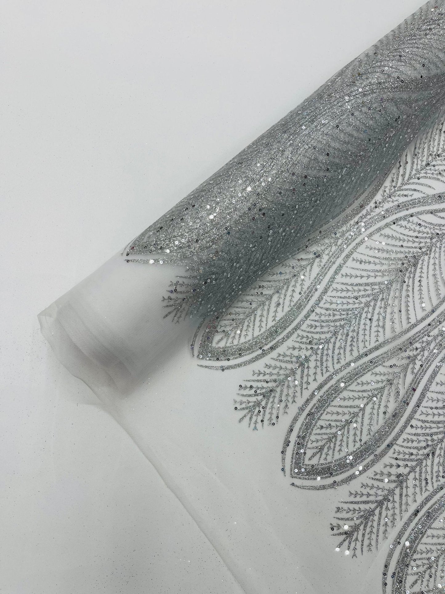 Glitter Feather Design 54" Wide| New Creations Fabric & Foam Inc.