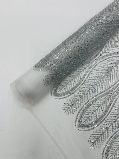 Glitter Feather Design 54" Wide| New Creations Fabric & Foam Inc.