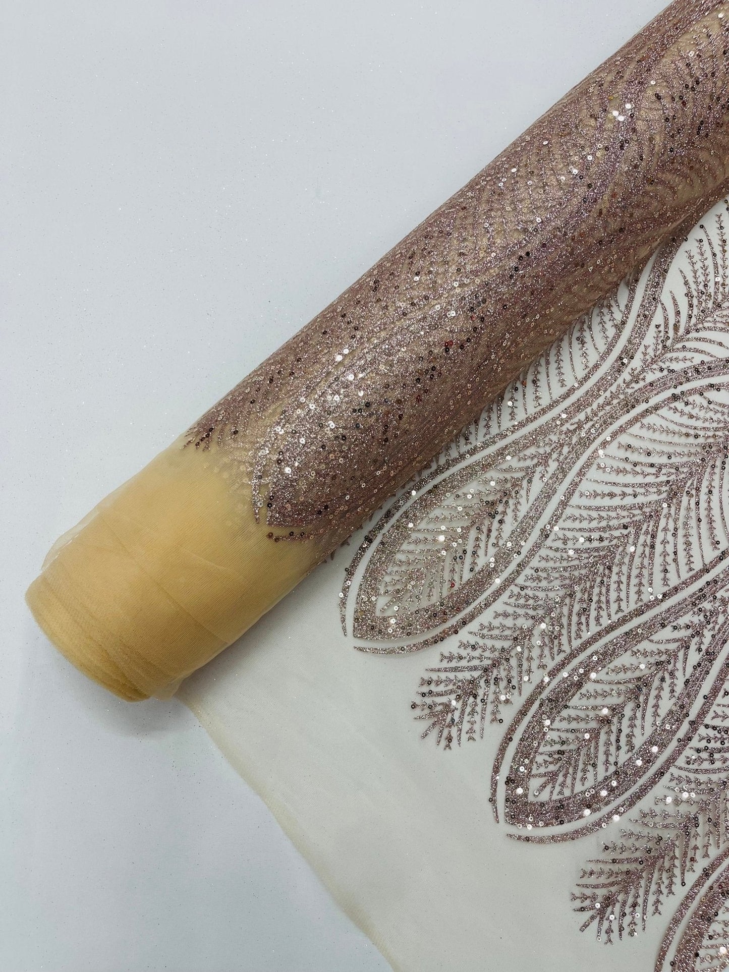 Glitter Feather Design 54" Wide| New Creations Fabric & Foam Inc.