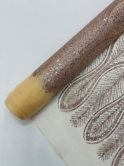 Glitter Feather Design 54" Wide| New Creations Fabric & Foam Inc.