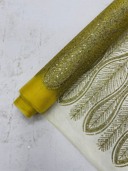 Glitter Feather Design 54" Wide| New Creations Fabric & Foam Inc.