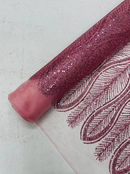 Glitter Feather Design 54" Wide| New Creations Fabric & Foam Inc.