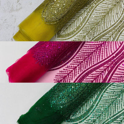 Glitter Feather Design 54" Wide| New Creations Fabric & Foam Inc.
