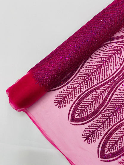 Glitter Feather Design 54" Wide| New Creations Fabric & Foam Inc.