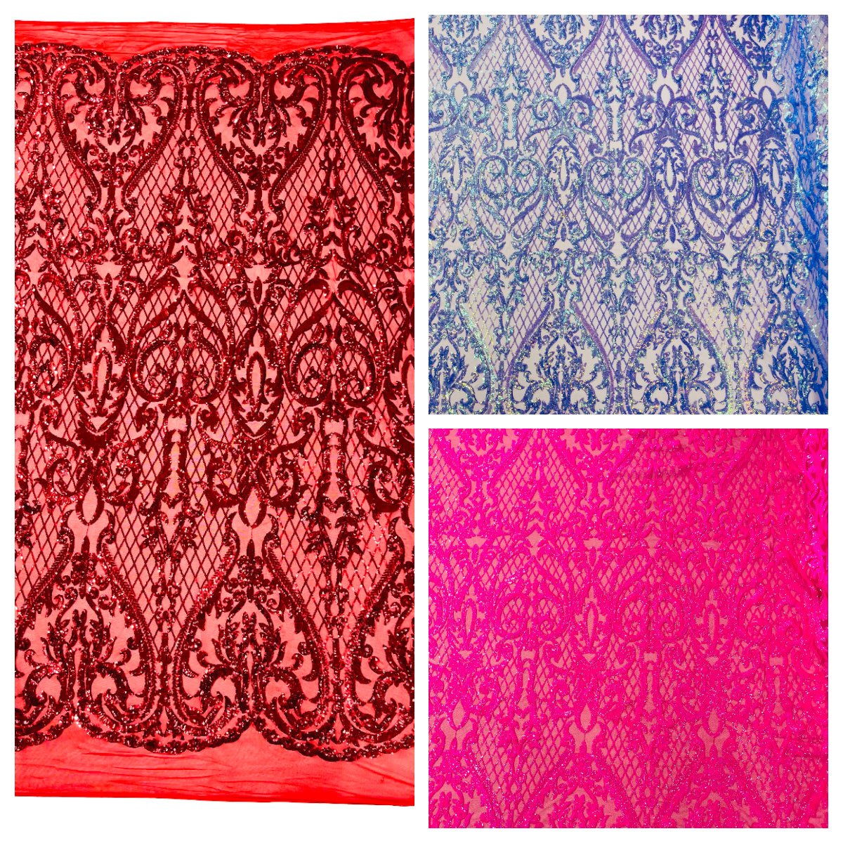 Heart Sequin Damask Fabric 54” Wide| New Creations Fabric & Foam Inc.