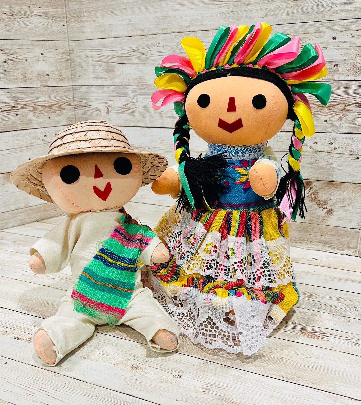 2 Set Rag Mexican Couple Lele Dolls 12 Inches Pareja de Leles Muñecas Artesanales Mexicanas 12 Pulgadas