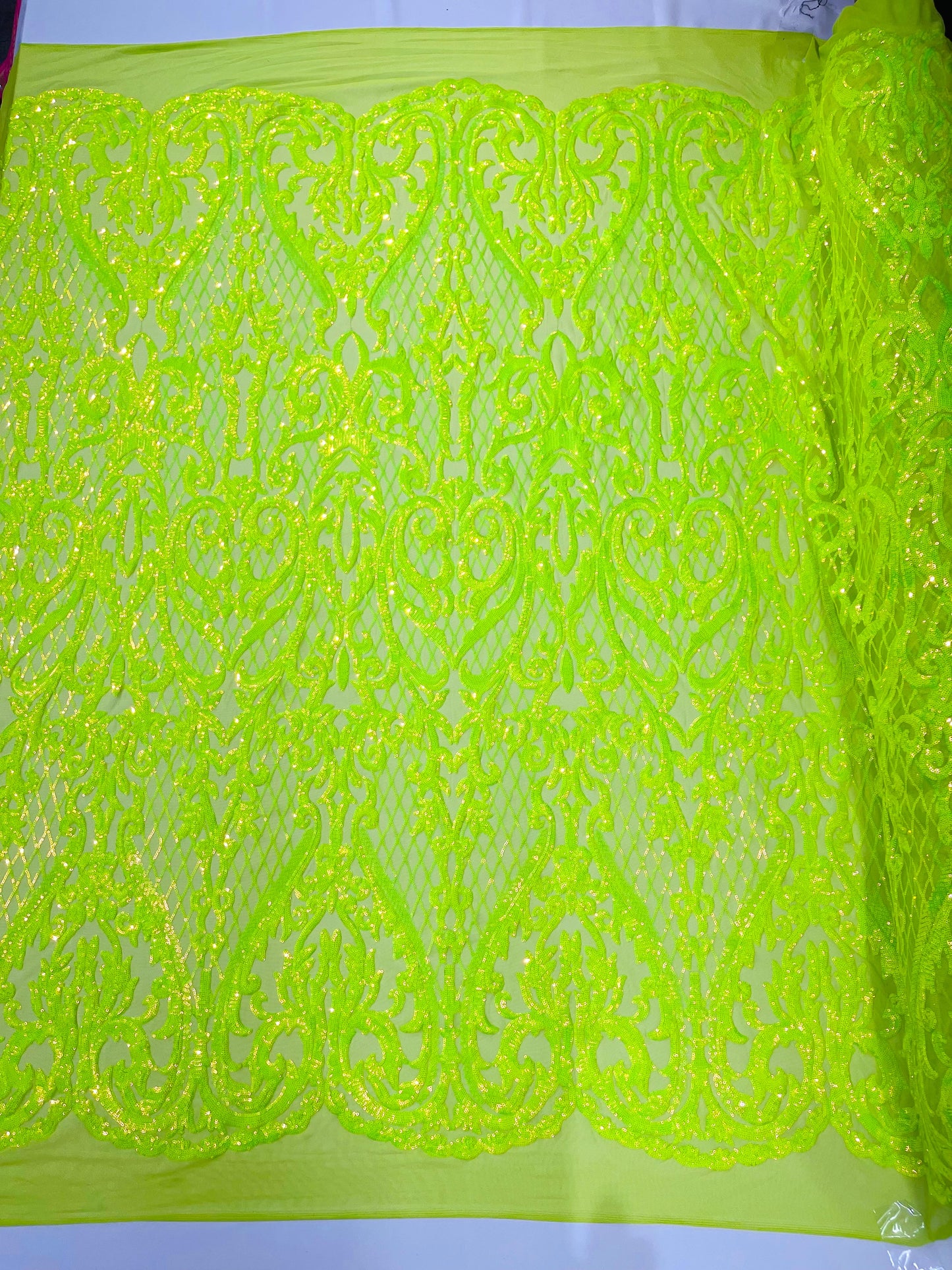 Heart Sequin Damask Fabric 54” Wide| New Creations Fabric & Foam Inc.