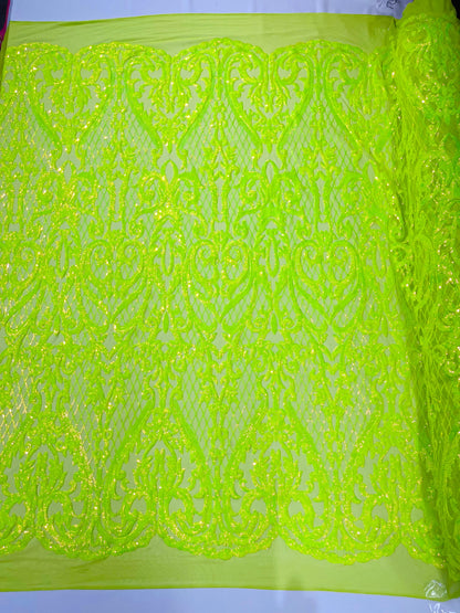 Heart Sequin Damask Fabric 54” Wide| New Creations Fabric & Foam Inc.