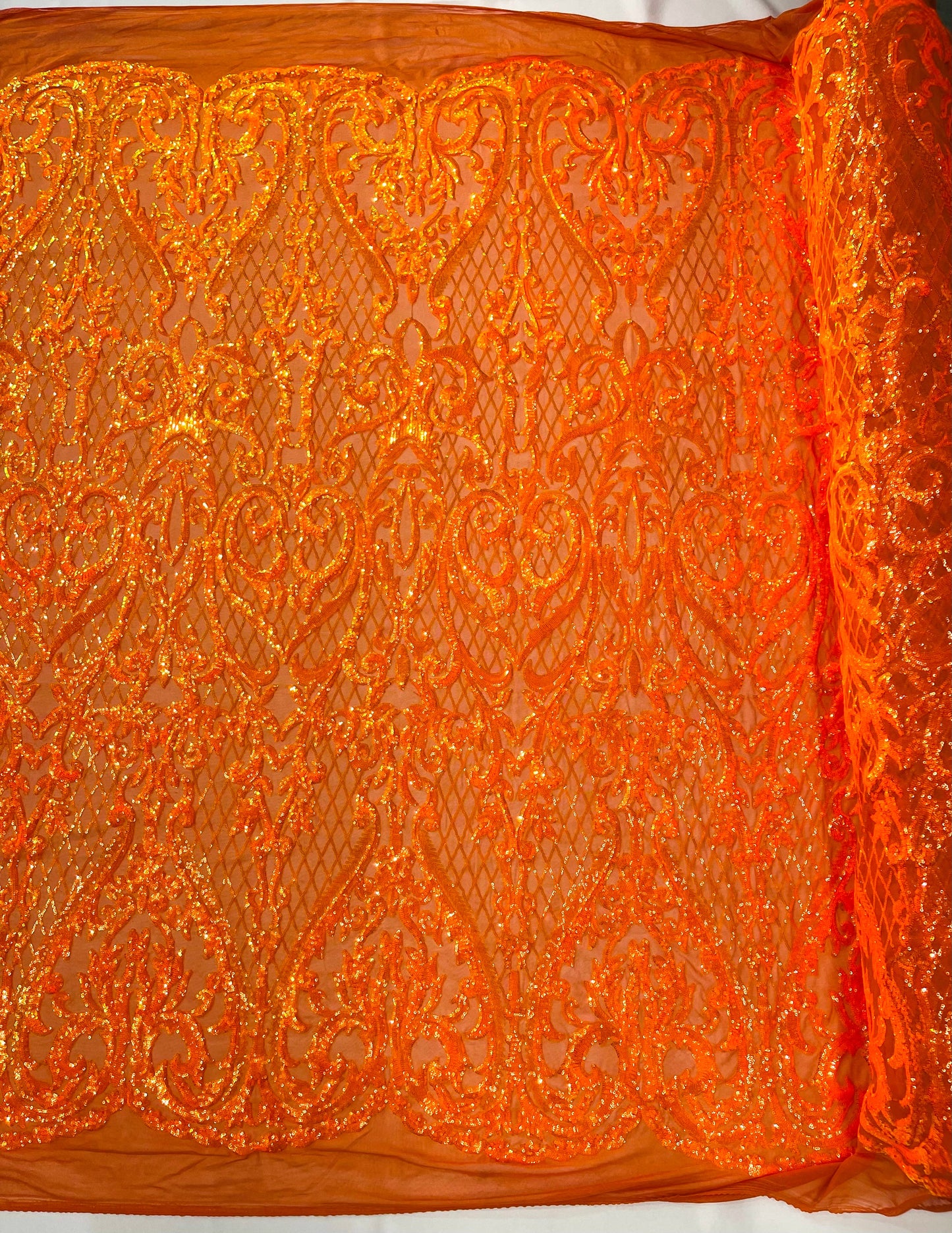 Heart Sequin Damask Fabric 54” Wide| New Creations Fabric & Foam Inc.