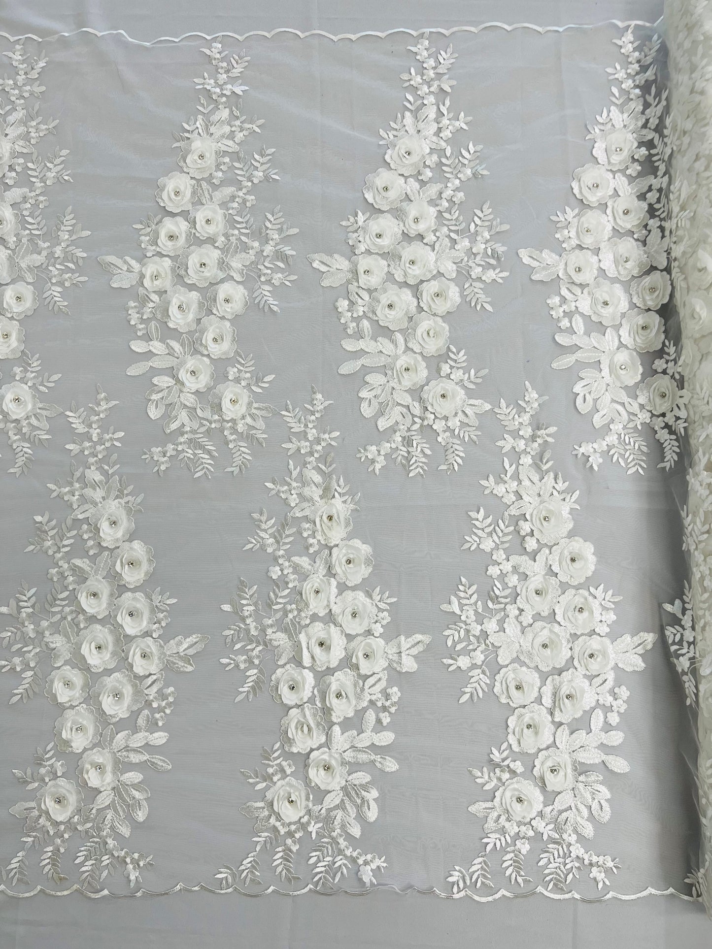 Rosa 3d Floral Design With Rhinestones 54" Wide| New Creations Fabric & Foam Inc.