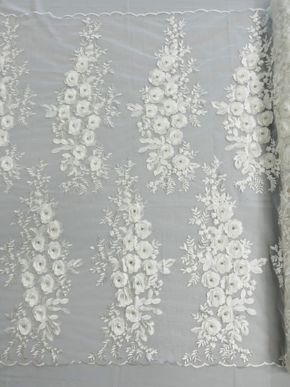 Rosa 3d Floral Design With Rhinestones 54" Wide| New Creations Fabric & Foam Inc.