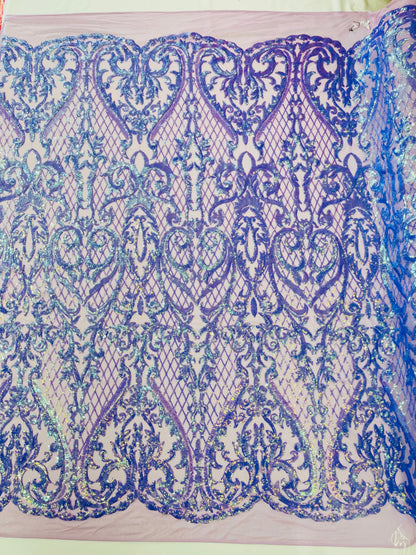 Heart Sequin Damask Fabric 54” Wide| New Creations Fabric & Foam Inc.