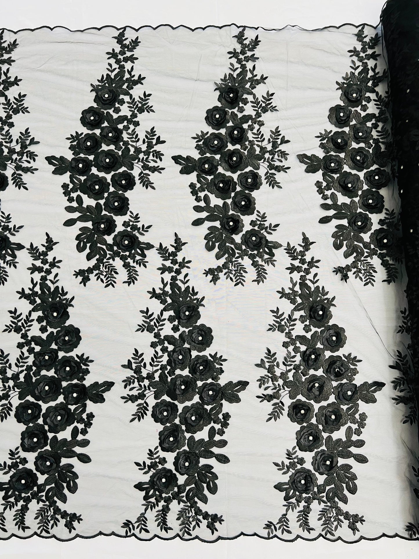 Rosa 3d Floral Design With Rhinestones 54" Wide| New Creations Fabric & Foam Inc.