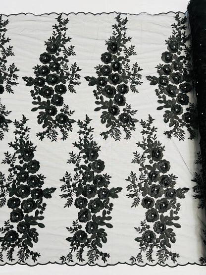 Rosa 3d Floral Design With Rhinestones 54" Wide| New Creations Fabric & Foam Inc.