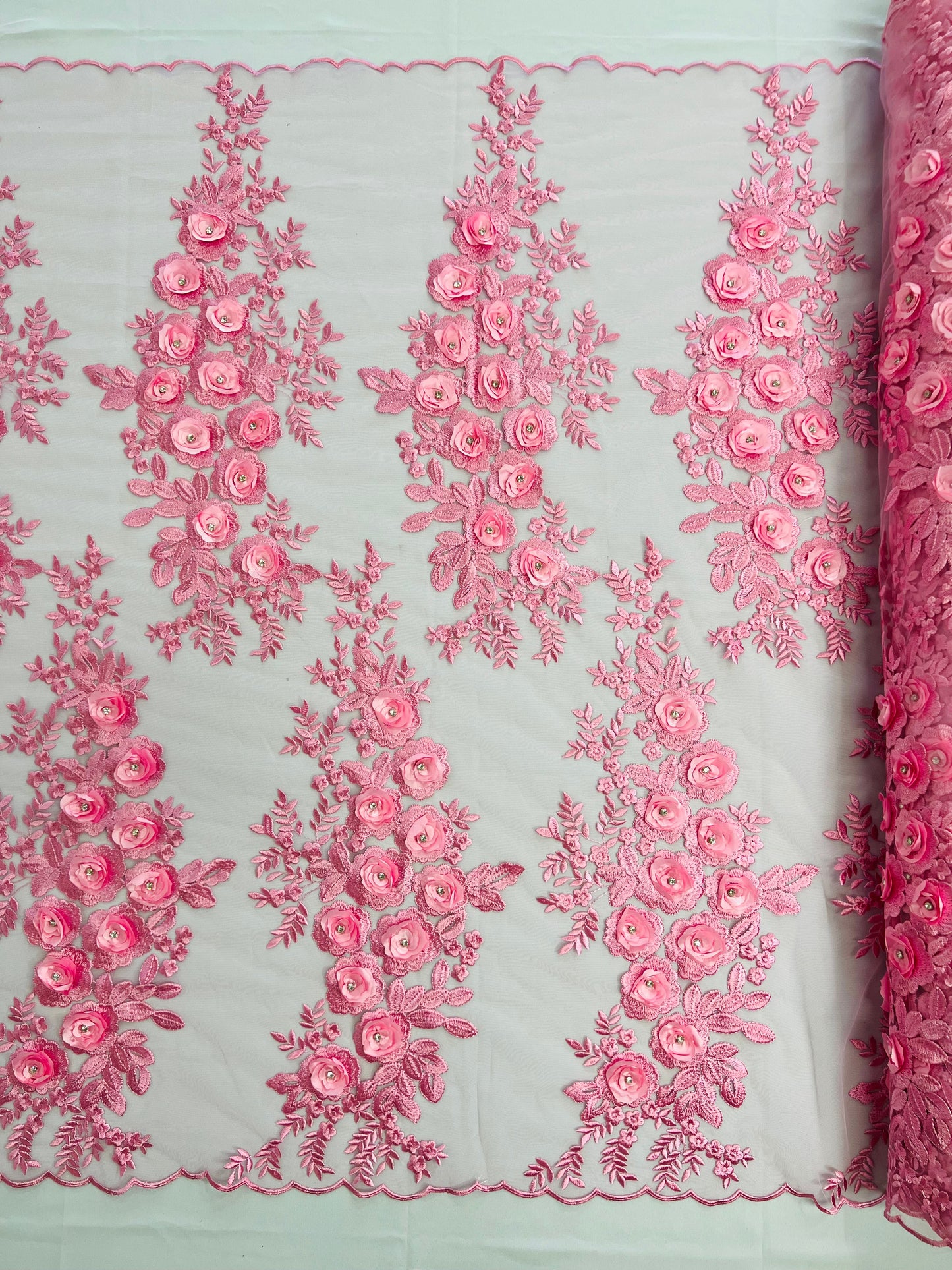 Rosa 3d Floral Design With Rhinestones 54" Wide| New Creations Fabric & Foam Inc.