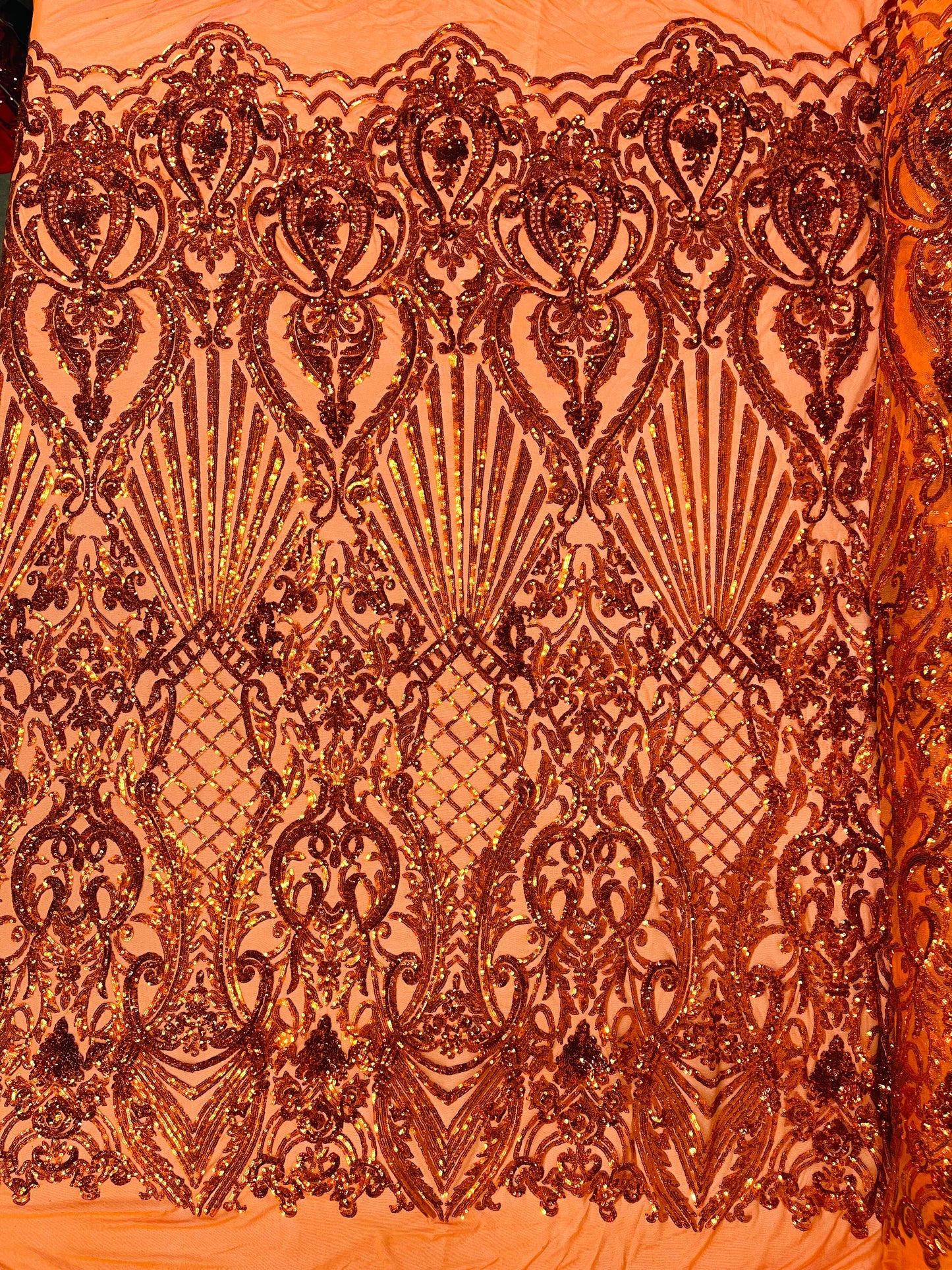 Sea Shell Sequin Damask Fabric 54” Wide| New Creations Fabric & Foam Inc.