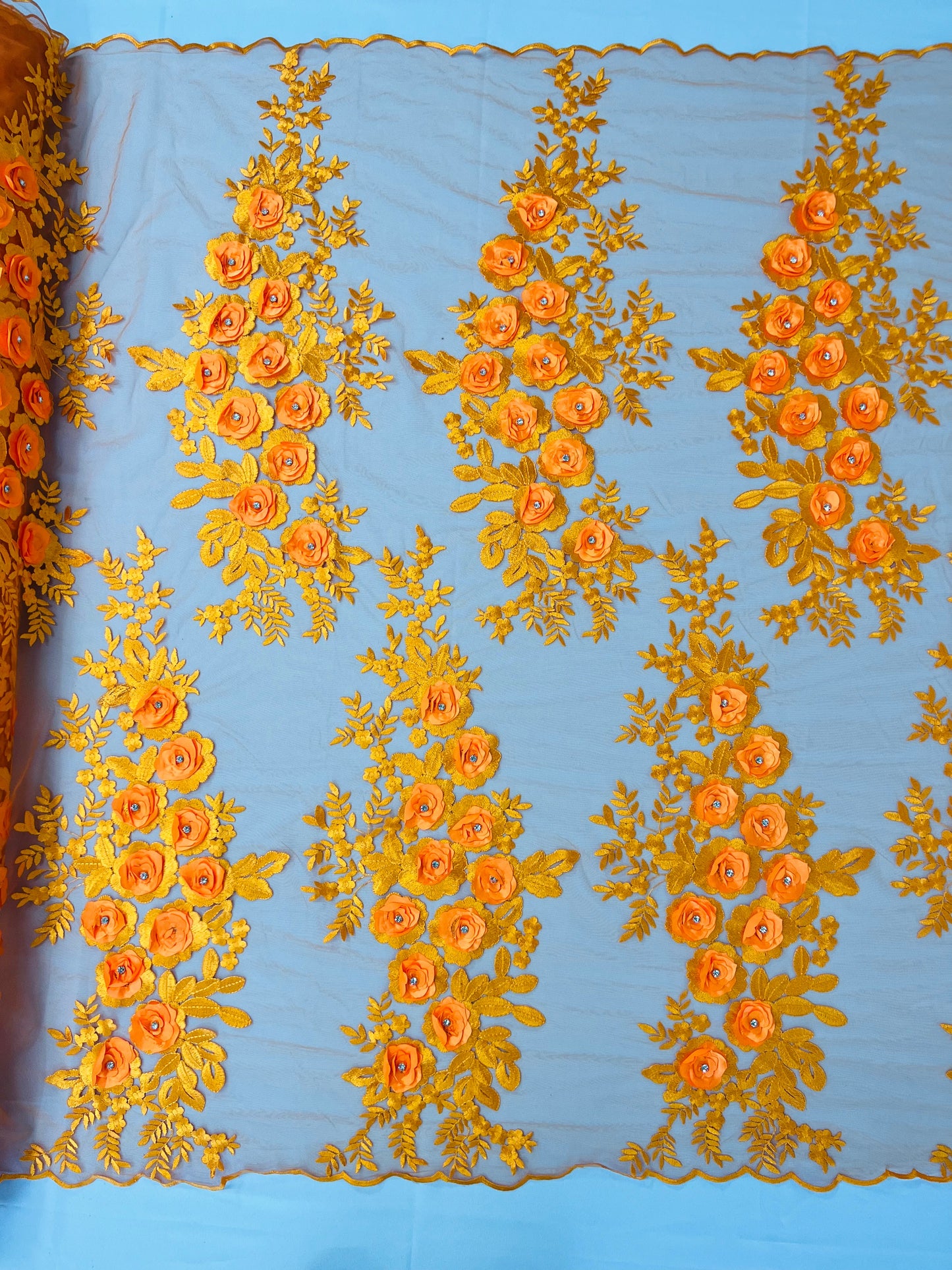 Rosa 3d Floral Design With Rhinestones 54" Wide| New Creations Fabric & Foam Inc.