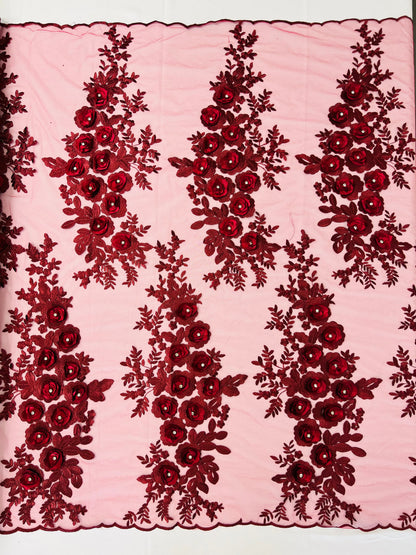 Rosa 3d Floral Design With Rhinestones 54" Wide| New Creations Fabric & Foam Inc.