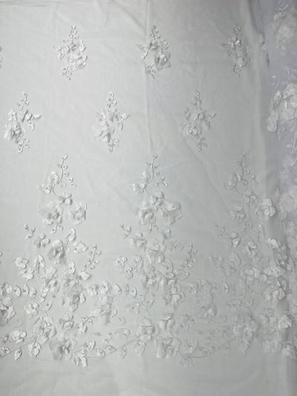 Orquidia 3d floral design embroider with pearls lace 54" Wide| New Creations Fabric & Foam Inc.