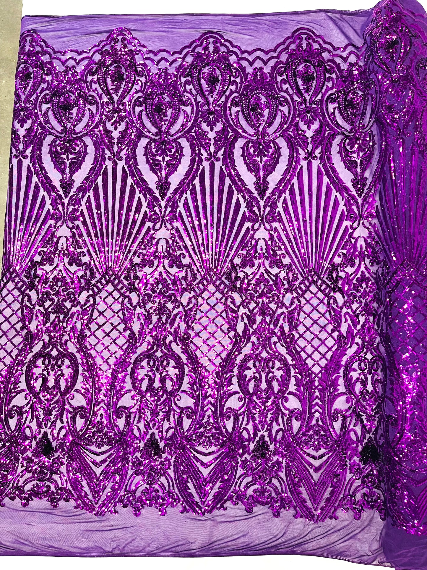 Sea Shell Sequin Damask Fabric 54” Wide| New Creations Fabric & Foam Inc.