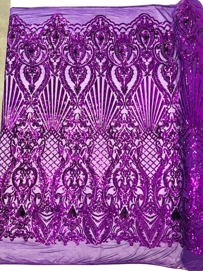 Sea Shell Sequin Damask Fabric 54” Wide| New Creations Fabric & Foam Inc.