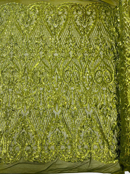 Heart Sequin Damask Fabric 54” Wide| New Creations Fabric & Foam Inc.