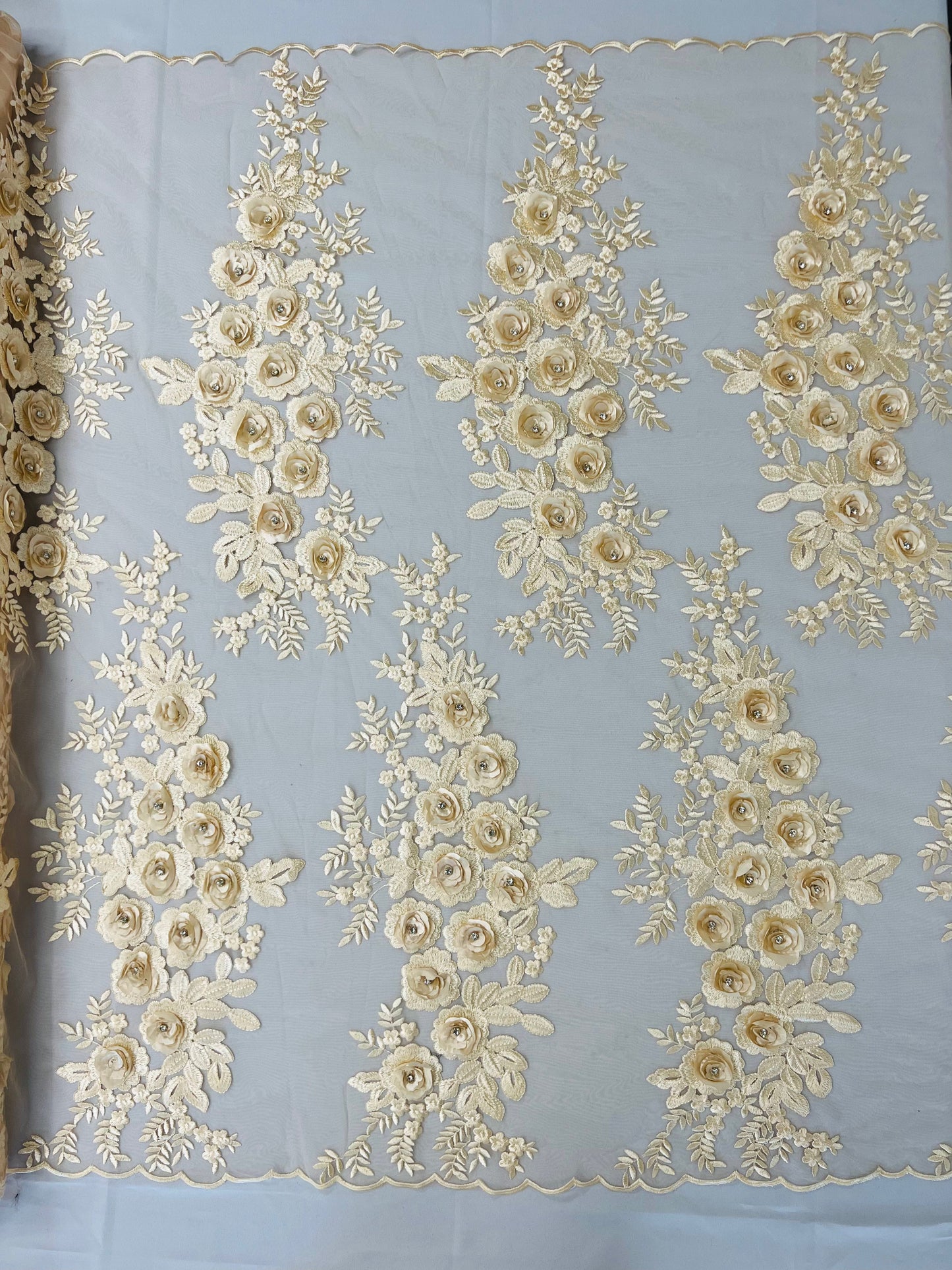 Rosa 3d Floral Design With Rhinestones 54" Wide| New Creations Fabric & Foam Inc.