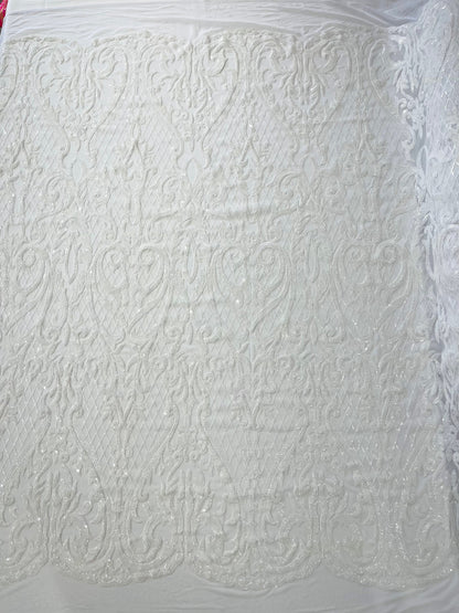 Heart Sequin Damask Fabric 54” Wide| New Creations Fabric & Foam Inc.