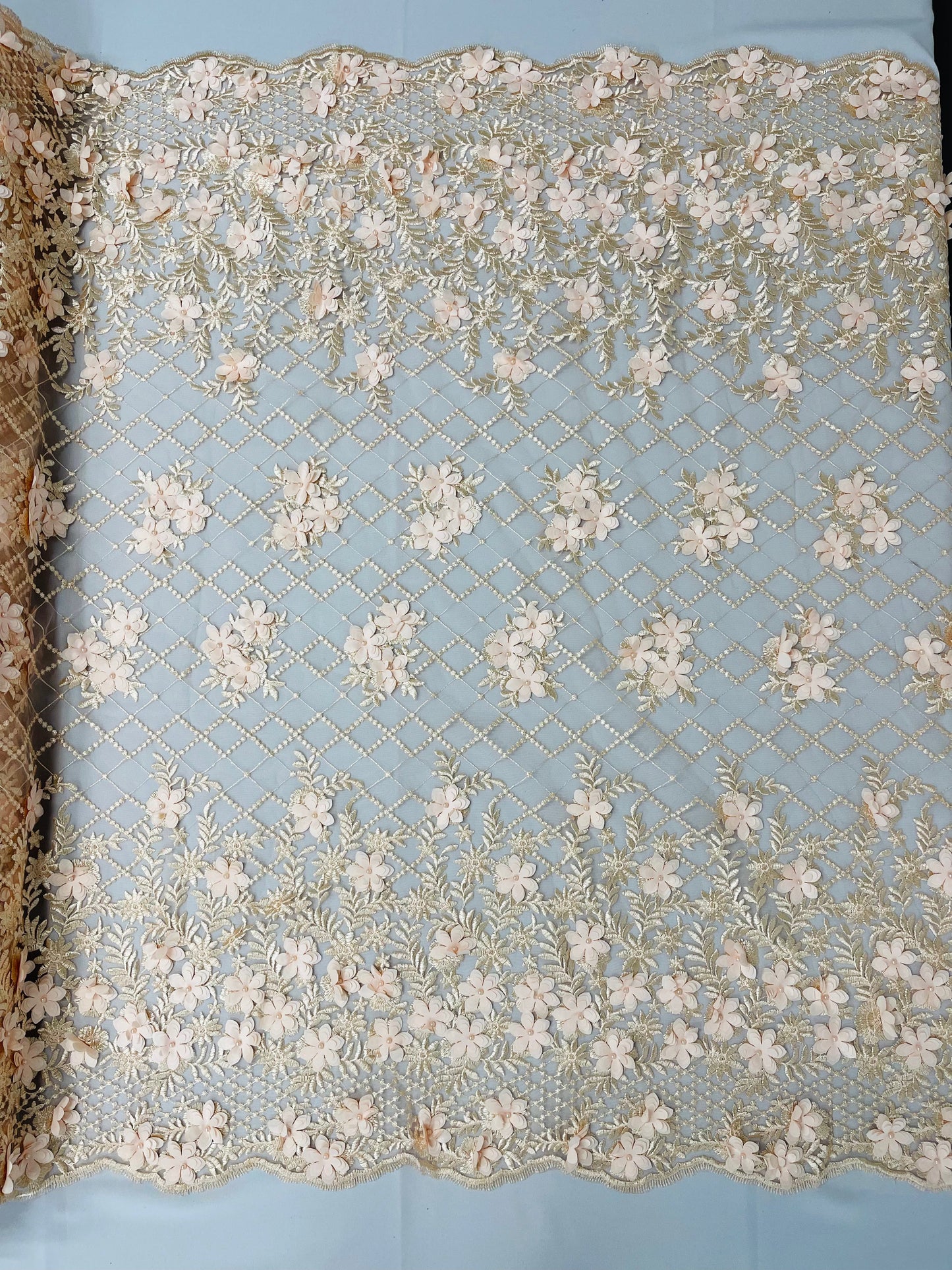 Lia 3d Floral Design Lace 54" Wide| New Creations Fabric & Foam Inc.