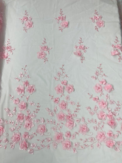Orquidia 3d floral design embroider with pearls lace 54" Wide| New Creations Fabric & Foam Inc.
