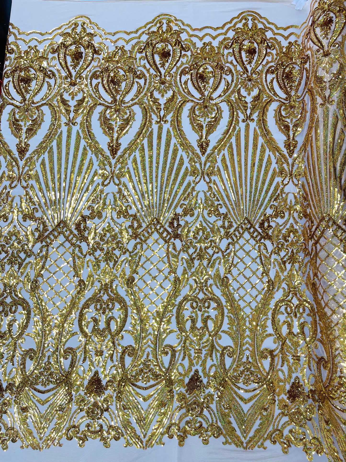 Sea Shell Sequin Damask Fabric 54” Wide| New Creations Fabric & Foam Inc.
