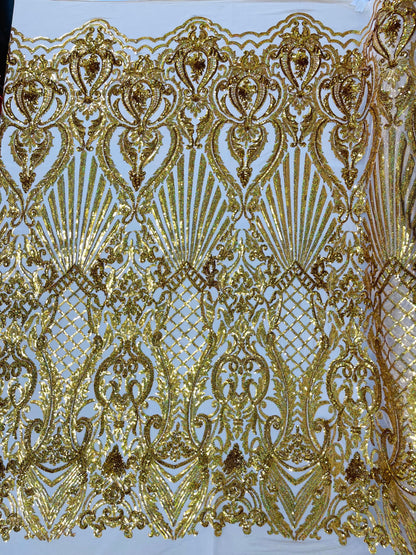 Sea Shell Sequin Damask Fabric 54” Wide| New Creations Fabric & Foam Inc.