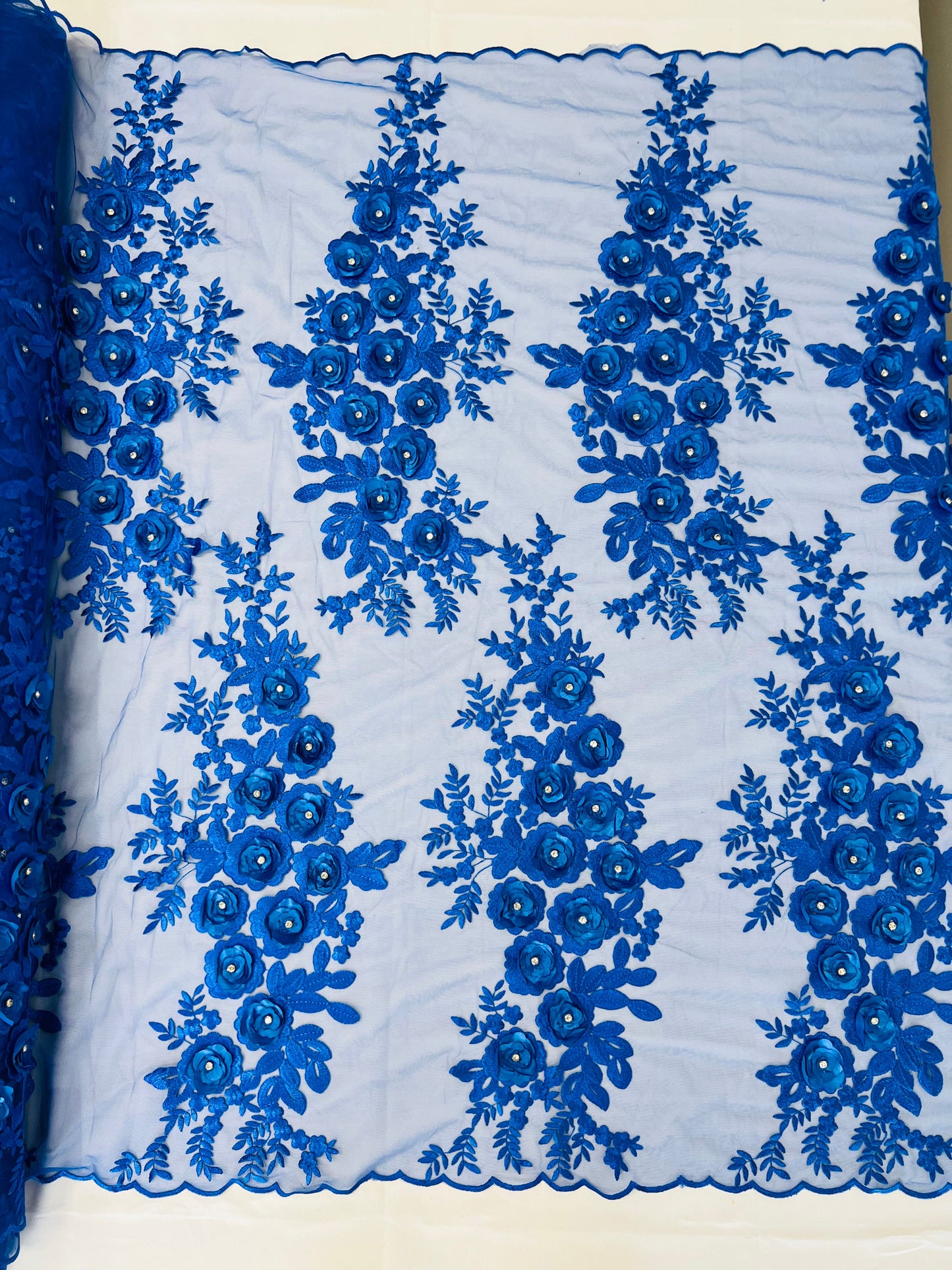 Rosa 3d Floral Design With Rhinestones 54" Wide| New Creations Fabric & Foam Inc.