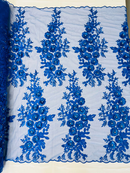 Rosa 3d Floral Design With Rhinestones 54" Wide| New Creations Fabric & Foam Inc.