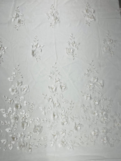 Orquidia 3d floral design embroider with pearls lace 54" Wide| New Creations Fabric & Foam Inc.