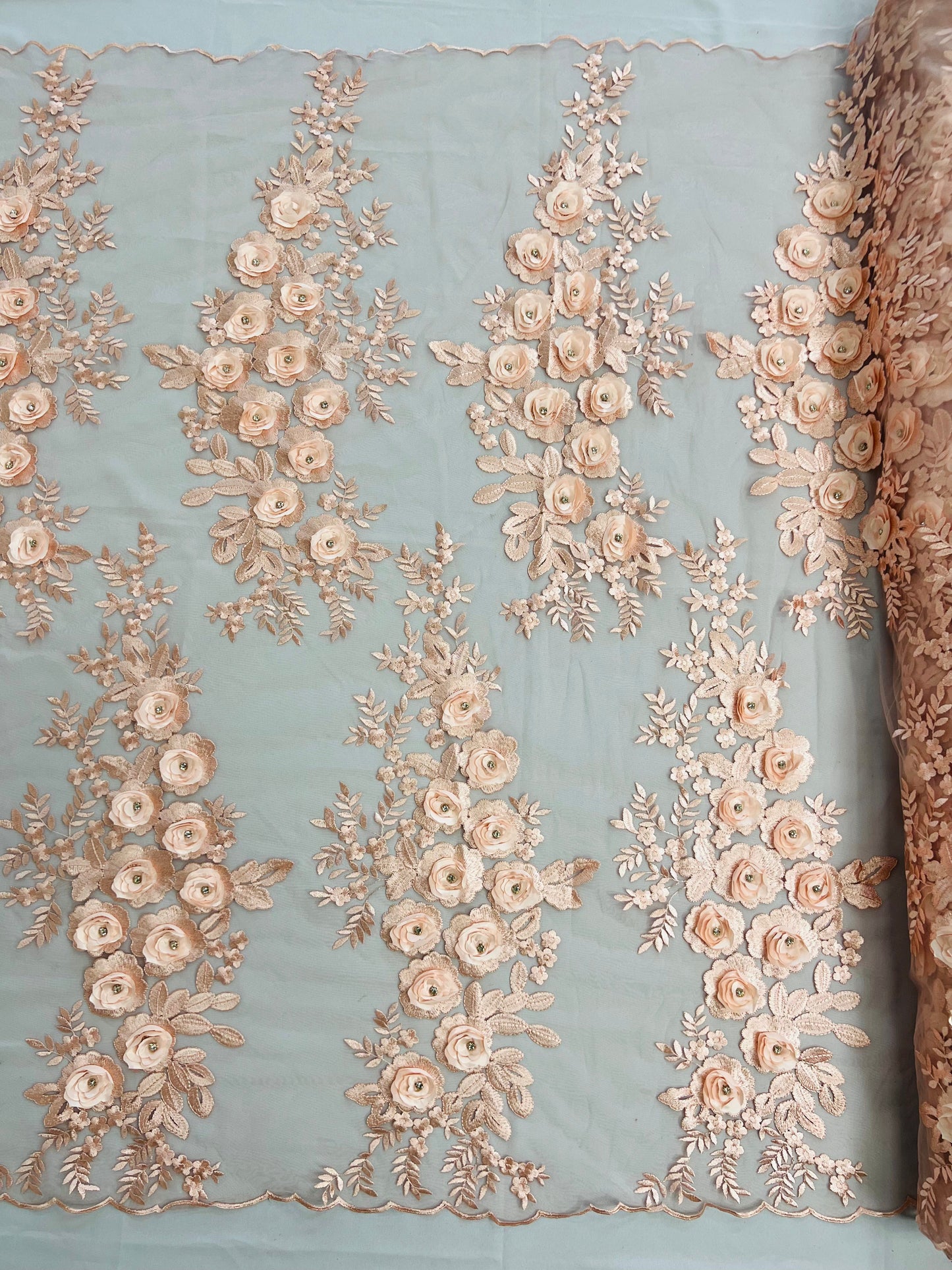 Rosa 3d Floral Design With Rhinestones 54" Wide| New Creations Fabric & Foam Inc.