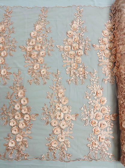 Rosa 3d Floral Design With Rhinestones 54" Wide| New Creations Fabric & Foam Inc.