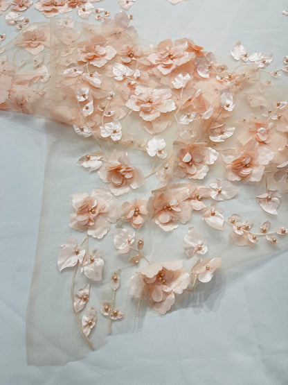 Orquidia 3d floral design embroider with pearls lace 54" Wide| New Creations Fabric & Foam Inc.