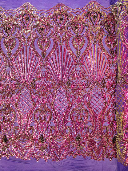 Sea Shell Sequin Damask Fabric 54” Wide| New Creations Fabric & Foam Inc.